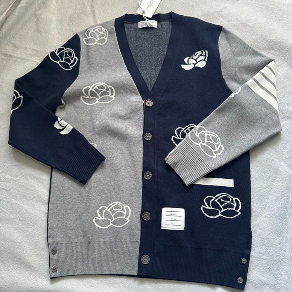 Thom Browne Cotton Birds And Flowers Cardigan
